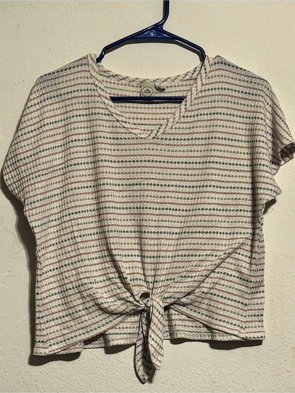 Paper Crane Striped Tie-Front Top in Cream & Pink Size Medium